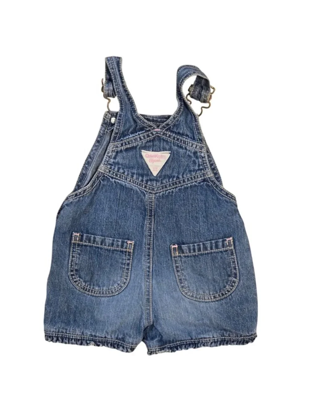 OshKosh Bgosh Infant Girls Denim Overalls Shortalls 18 Months Flower Embroidery